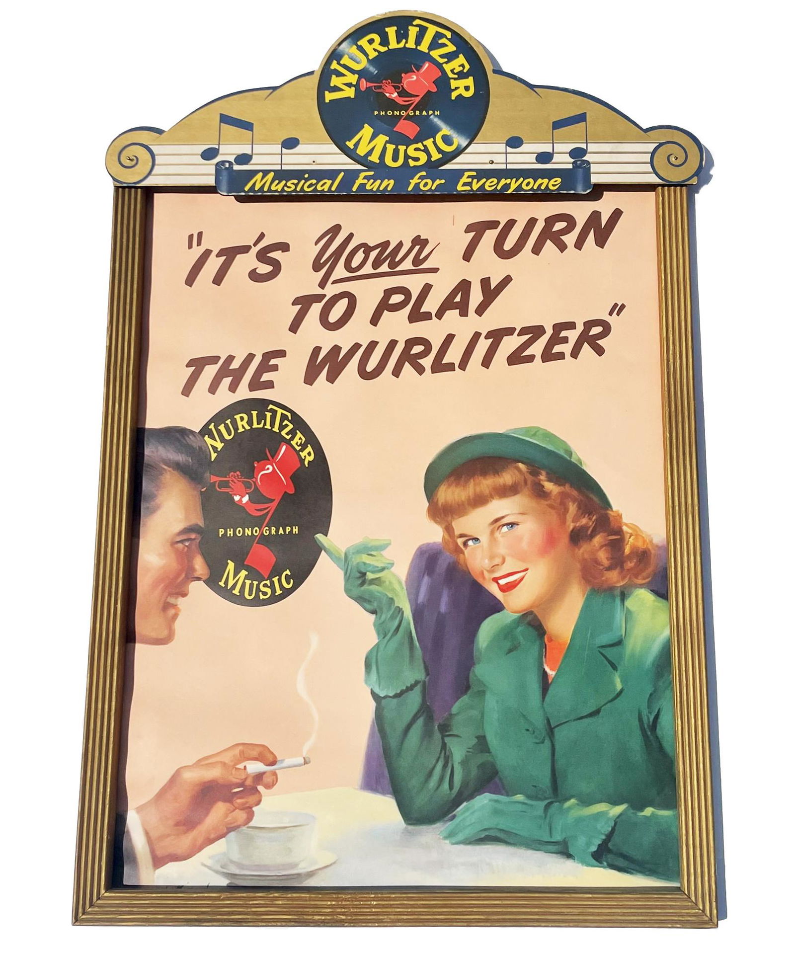 1940s-1950s WURLITZER MUSIC POSTER AND ORIGINAL FRAME (1 of 1)