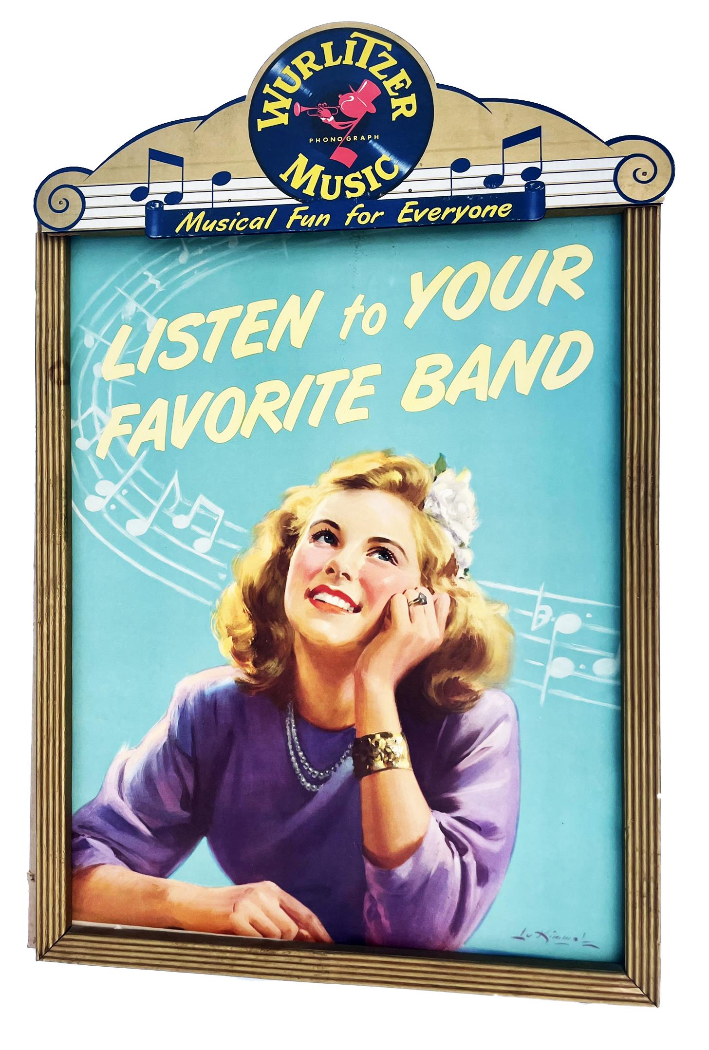 1940s-1950s WURLITZER MUSIC POSTER AND ORIGINAL FRAME (1 of 1)