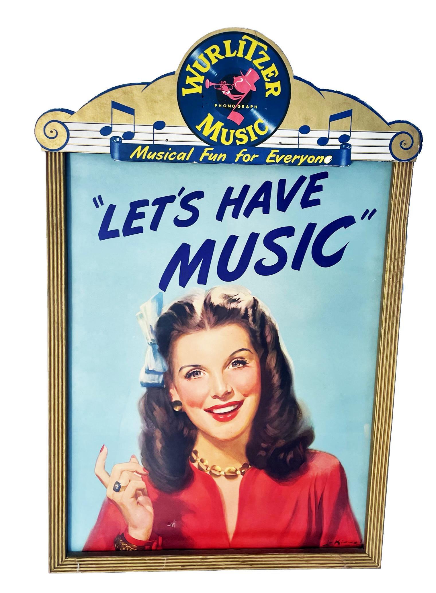 1940s-1950s WURLITZER MUSIC POSTER AND ORIGINAL FRAME (1 of 1)
