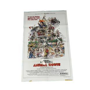 ANIMAL HOUSE MOVIE POSTER: Animal House (Universal, 1978). One Sheet (27" X 41") Style B. Comedy. Starring John Belushi, Tim Matheson, Karen Allen, Kevin Bacon, Directed by John Landis. An unrestored poster with bright color an