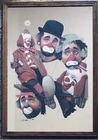VINTAGE CHUCK OBERSTEIN CLOWN COLLAGE LARGE MIRROR