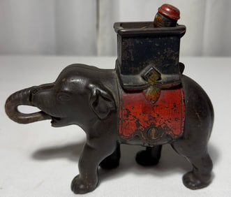 ANTIQUE CAST IRON ELEPHANT MECHANICAL BANK