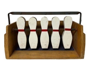 WOODEN AND METAL CARNIVAL BOWLING GAME