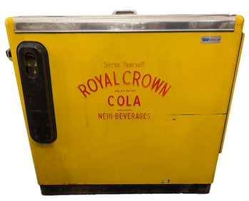 EMBOSSED IDEAL 55 ROYAL CROWN COLA "SLIDER" VENDING COOLER