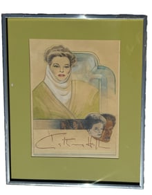 ART DECO STYLE SKETCHED ILLUSTRATION OF KATHERINE HEPBURN
