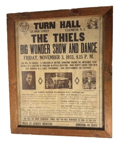 1933 POSTER FOR THE THIELS APPEARING AT TURN HALL IN N.J
