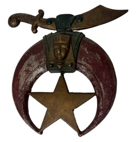 CAST BRONZE SHRINER MASON CRESCENT MOON SCIMITAR STAR EMBLEM