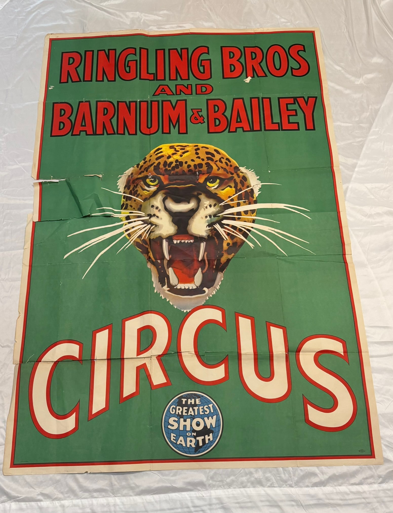 ORIGINAL 4 SHEET RINGLING BROS AND BARNUM & BAILEY LEOPARD HEAD LITHOGRAPH (1 of 8)