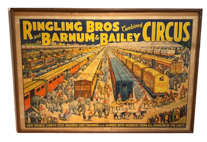 FRAMED ORIGINAL RINGLING BROS BARNUM & BAILEY CIRCUS COMBINED LITHOGRAPH