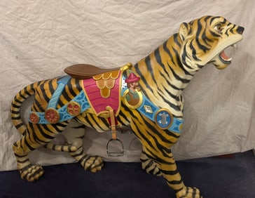LARGE WOODEN CAROUSEL TIGER STANDER