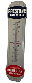 VINTAGE 3 FT PORCELAIN PRESTONE MAGNETIC FILM THERMOMETER