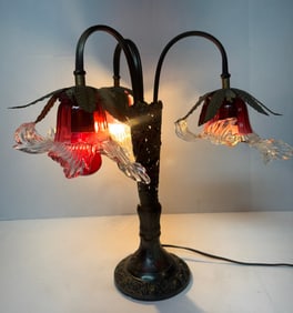 RED WROUGHT FRENCH STYLE LAMP