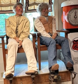 SHOESHINE BENCH WITH JOHN WAYNE AND PANCHO LIFESIZE MANNEQUINS