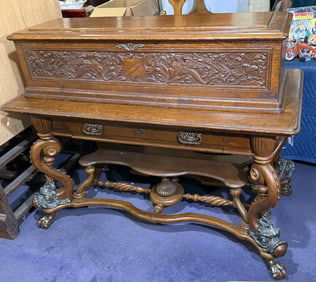 ORNATELY CARVED LARGE CYLINDER MUSICAL BOX CIRCA 1880