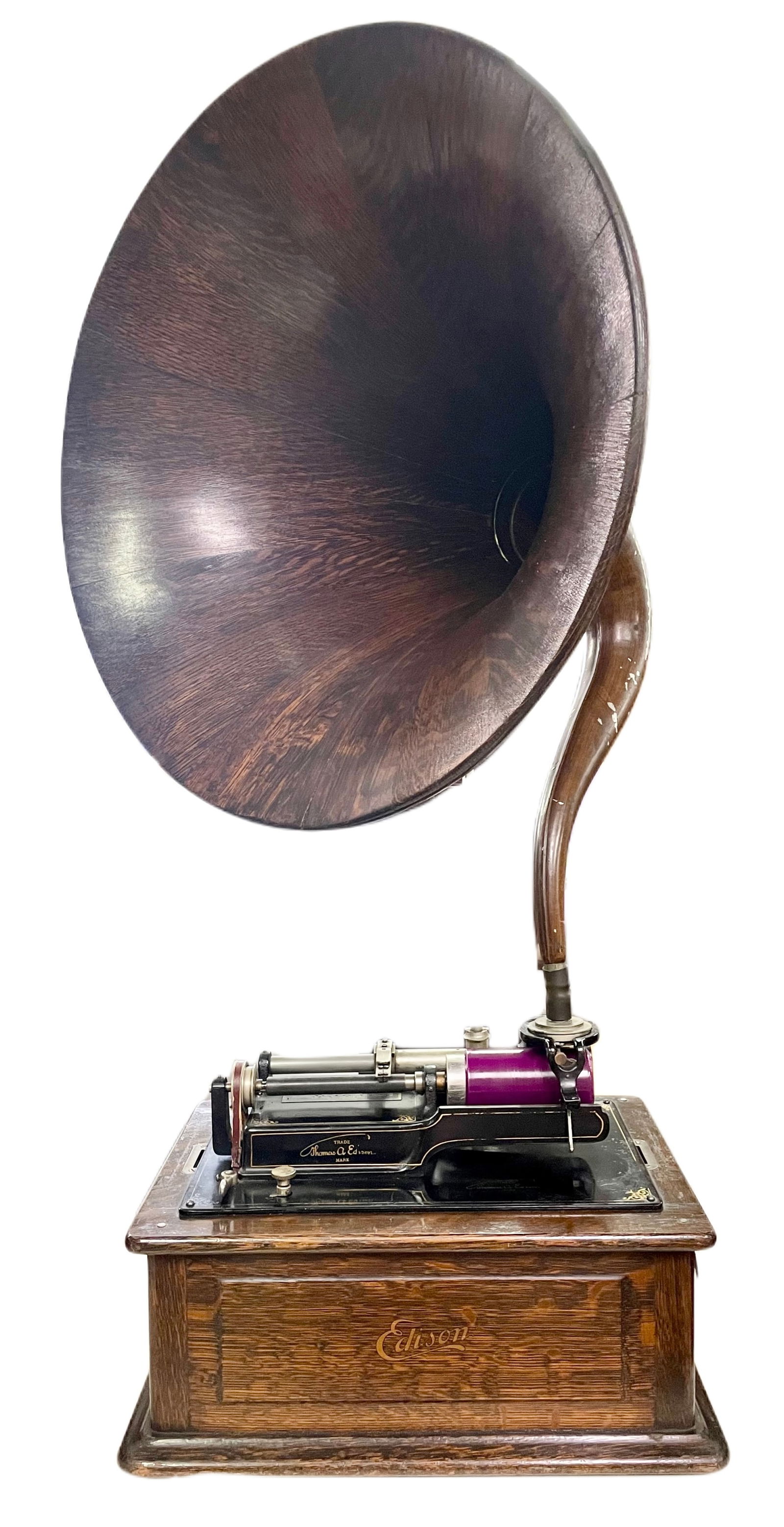 TRIUMPH CYLINDER PHONOGRAPH W/ WOODEN HORN (1 of 8)