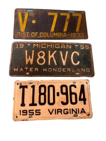 3 VIntage Auto LIcense Plates