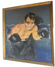 OIL PAINTING OF BOXER IN GOLD COLORED FRAME