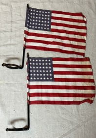 PAIR OF 48 STAR FLAGS ON DEVICE MADE FOR ATTACHING TO AN AUTOMOBILE FOR PARADE USE