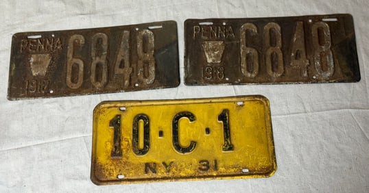 3 ANTIQUE LICENSE PLATES