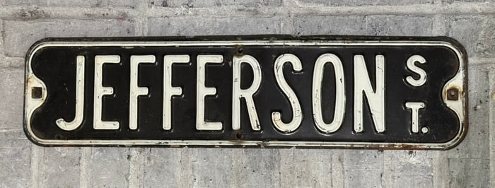 VINTAGE STEEL EMBOSSED DOUBLE SIDED JEFFERSON ST