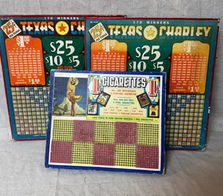 3 VINTAGE PUNCHBOARDS 2 TEXAS CHARLEY AND (1) 1c CIGARETTES