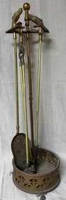 MID CENTURY 3 PIECE BRASS EQUESTRIAN FIRE PLACE SET