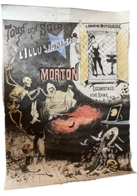 VINTAGE FRENCH MAGIC POSTER TITLED L’ ILLUSIONISTE MORTON ADVERTISING A MAGIC SHOW PRINTED BY CH