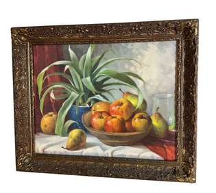OLD GILDED FRAME WITH FRUIT BOWL PRINT