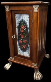 OAK SLOT MACHINE BASE CABINET WITH STAINED GLASS DOOR