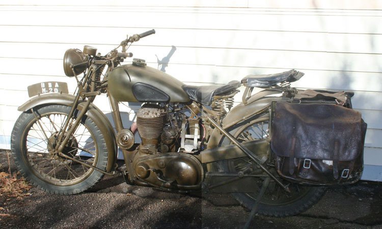 1952 BSA Military M-20 Motorcycle: 1952 BSA M-20 motorcycle. An original example of the classic British mc. Production no. 83828 and date 13/11/52. It has the alloy head introduced during the 1951 model year. Smith odometer, rubber kne