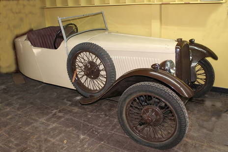 1934 BSA Roadster: 1934 BSA Three-wheel open Roadster. A very unusual and highly collectible British car, powered by a 1021 cc air-cooled V-twin engine driving a three -speed manual gearbox. Beige with brown fenders. Wh