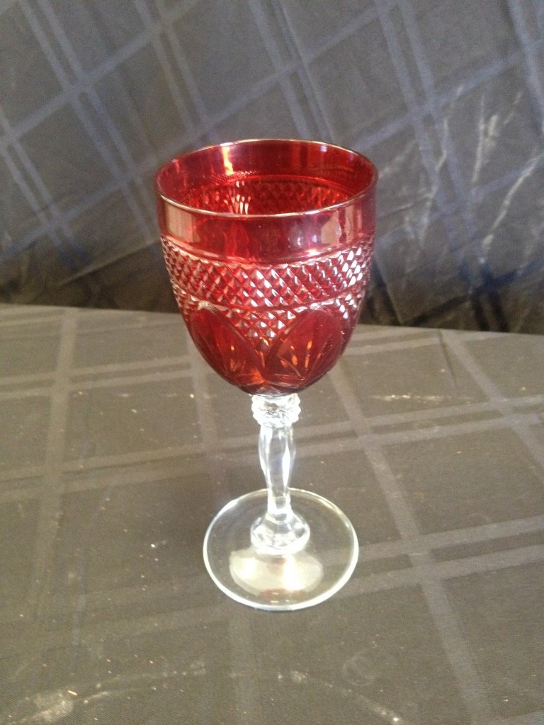 Red crystal chalice wine glass