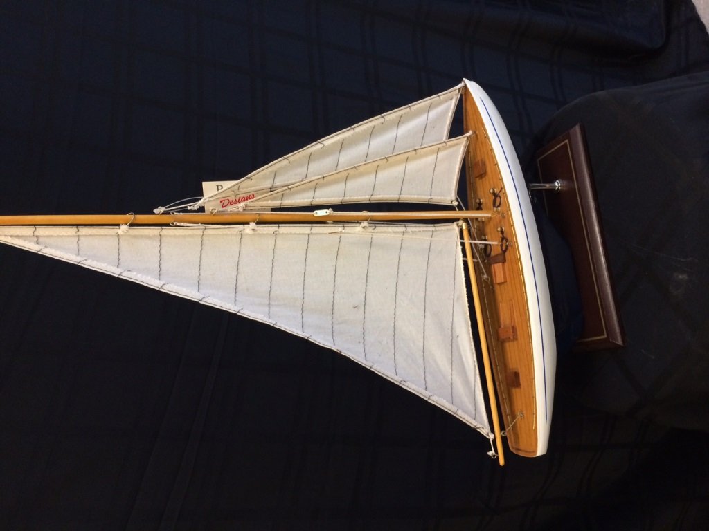 16" long decorative Sail Boat - White Sail Tan Hull: 16" long decorative Sail Boat - White Sail Tan Hull Teak looking deck - Decorative