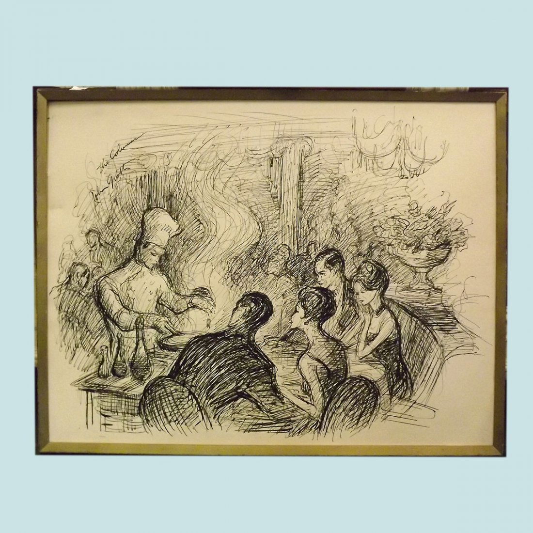 Pen & Ink of Chef "The Columns" by John Groth - 26" x: Pen & Ink of Chef "The Columns" by John Groth - 26" x 32.5"