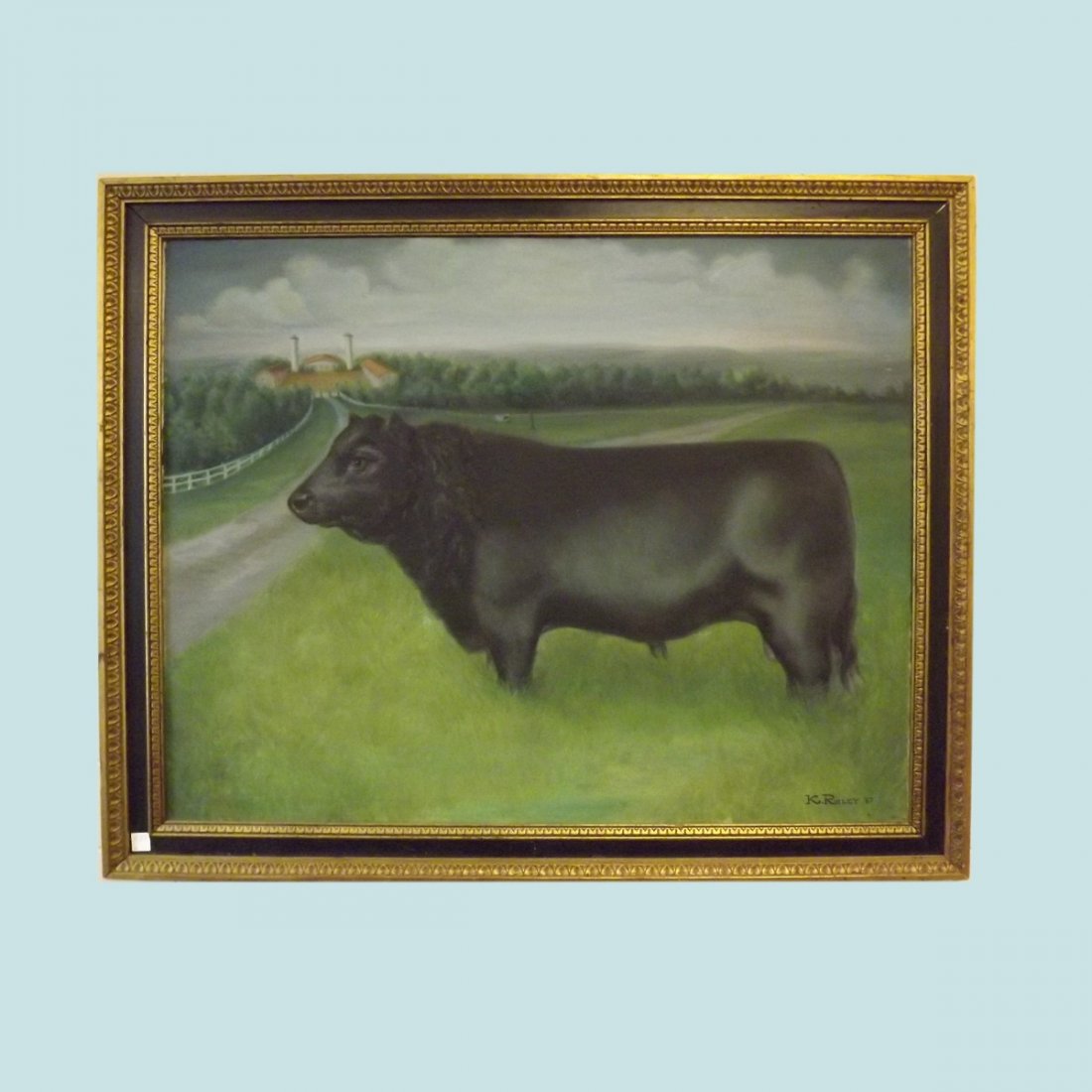 K. Riley Framed O/C of Cow 40.5" x 48.5": K. Riley Framed O/C of Cow 40.5" x 48.5"