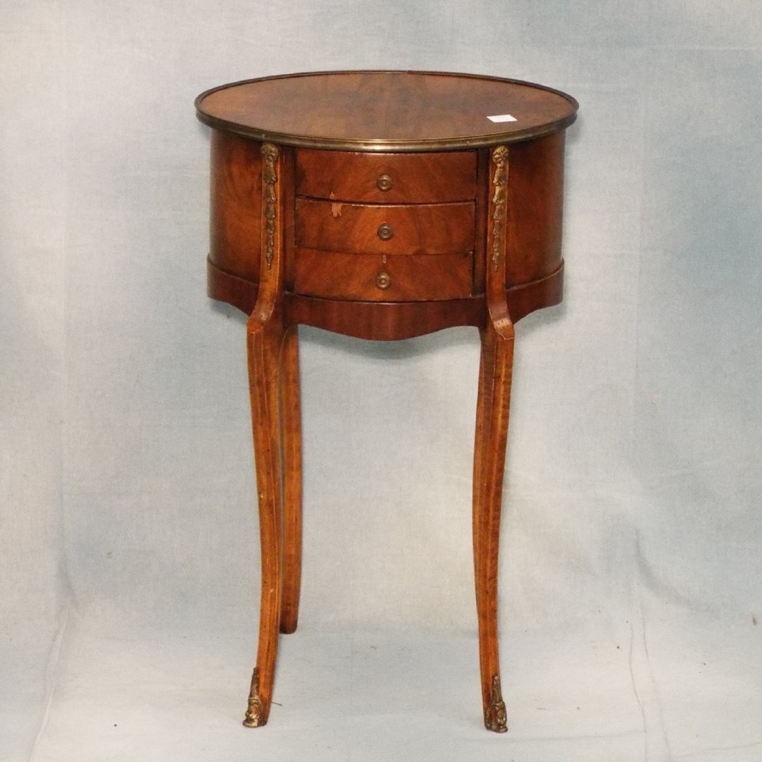 French 3 Drawer Side Table with Gallery: French 3 Drawer Side Table with Gallery