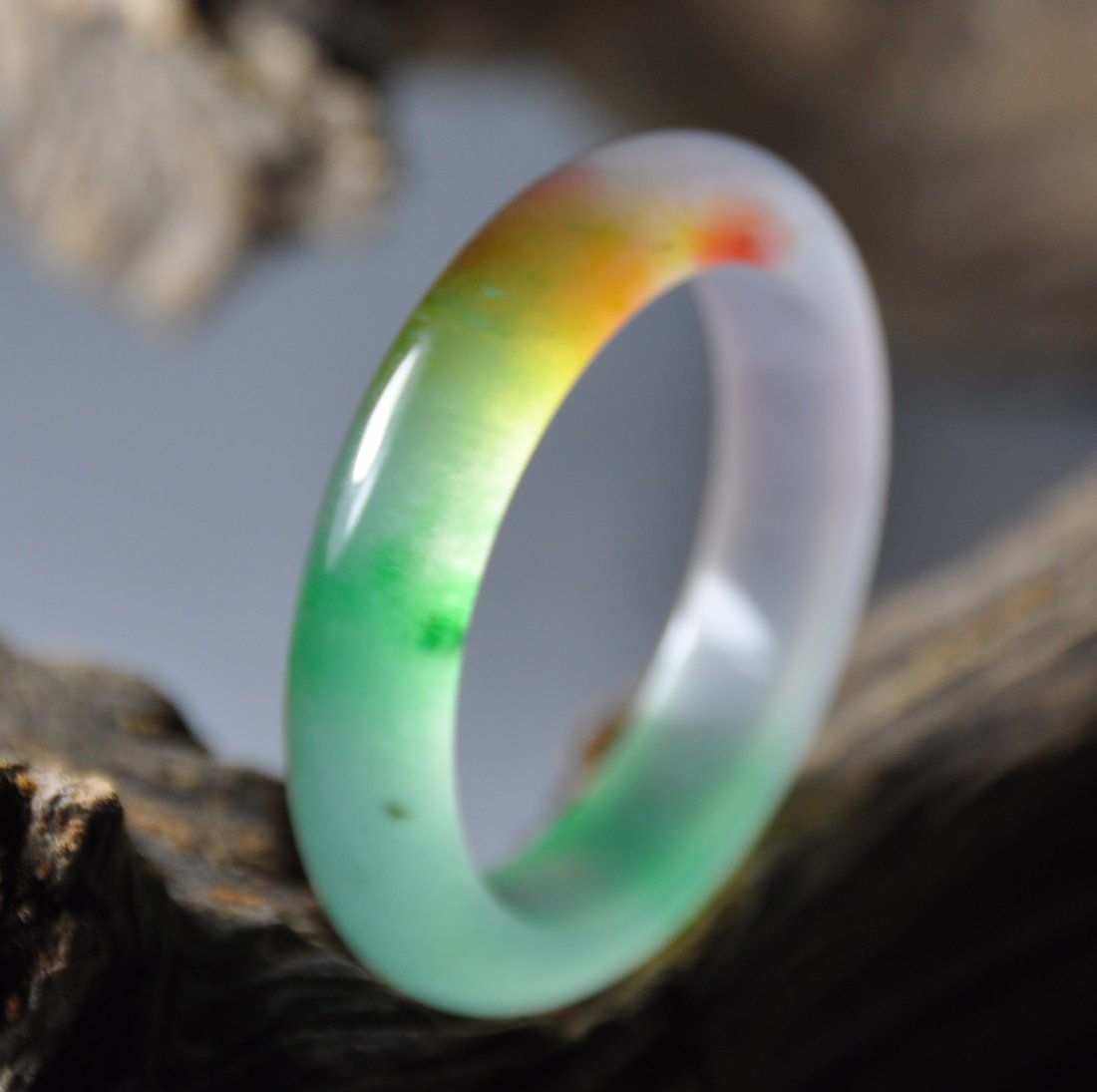 A translucent three color jadeite bangle (1 of 7)