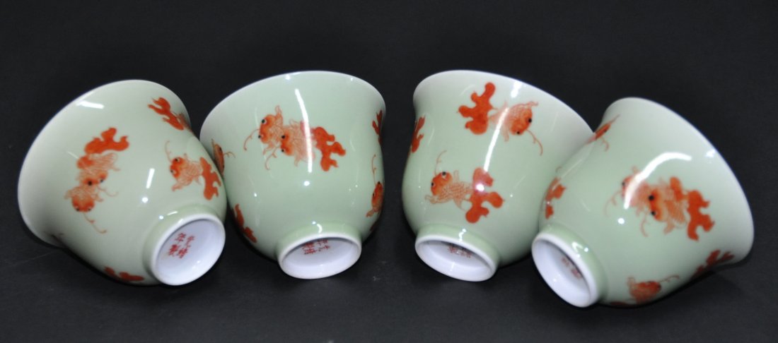 A set of (4) Guangxu period celadon glazed cups (1 of 5)