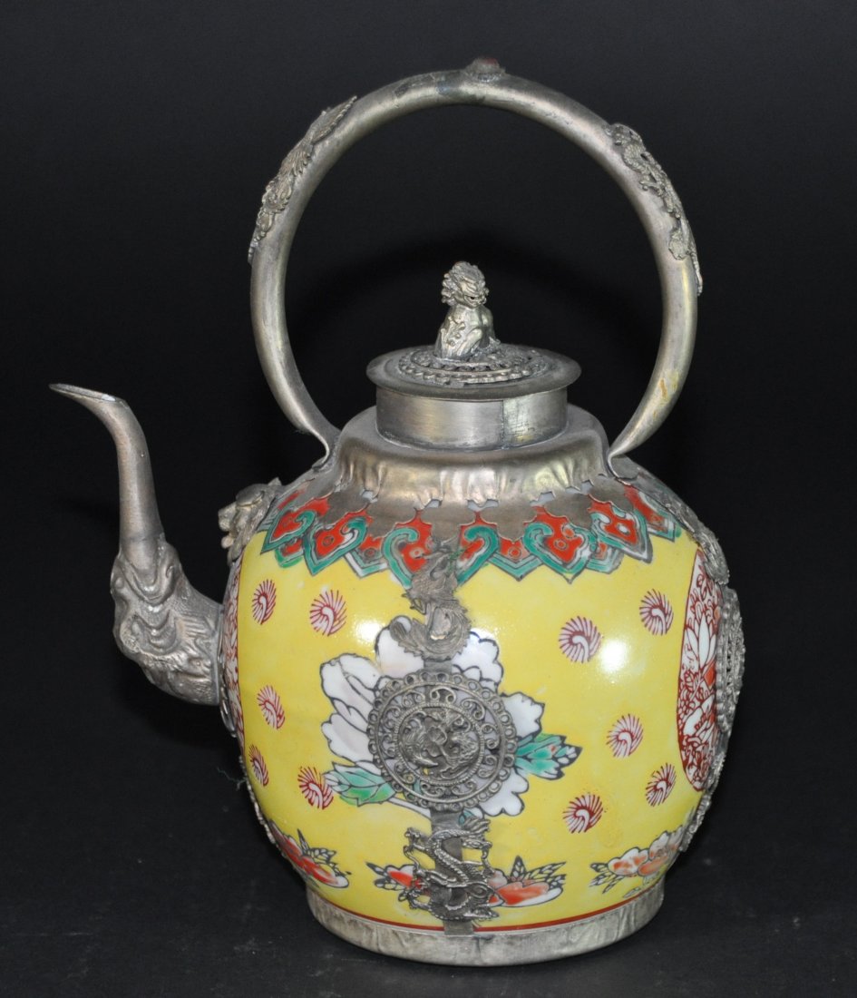 An antique famille rose silver teapot (1 of 6)