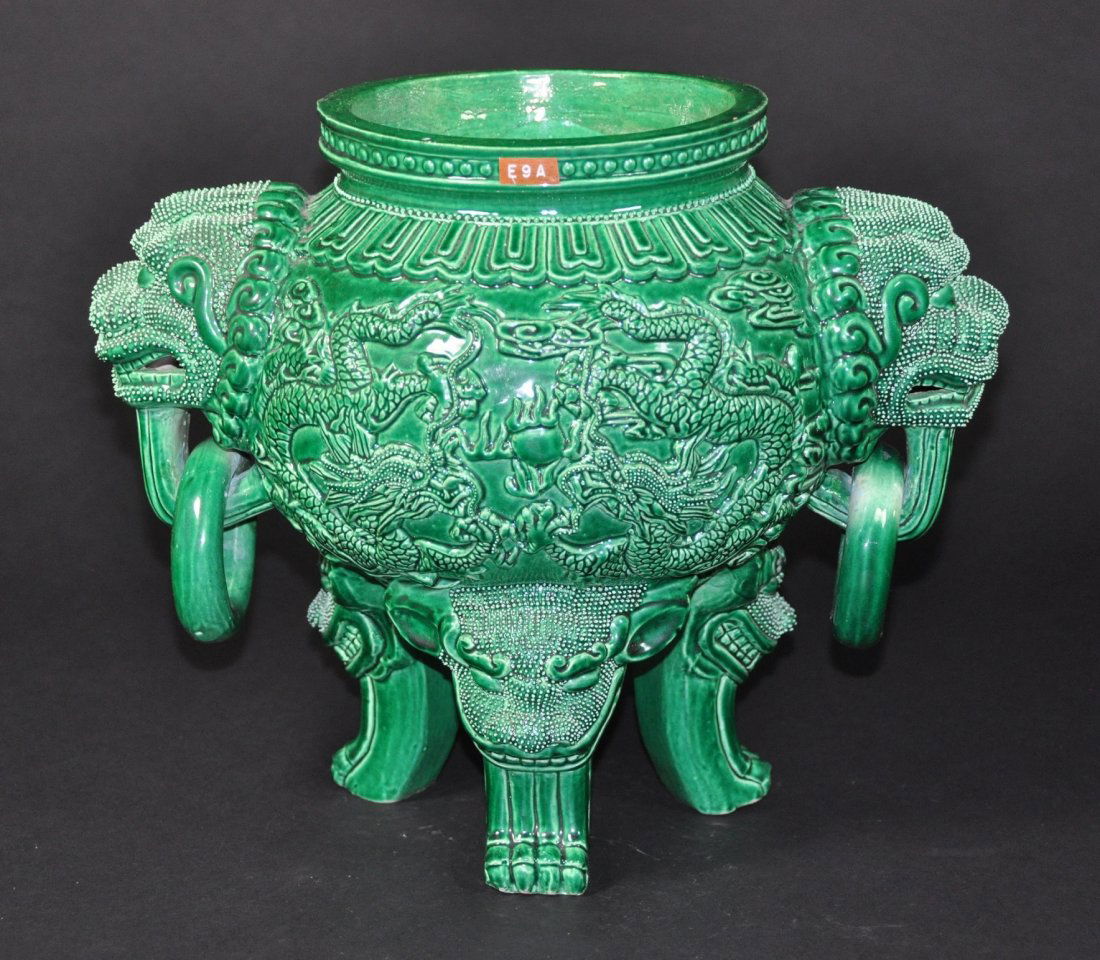 A Large Qing Qianlong green-glazed censer (1 of 7)