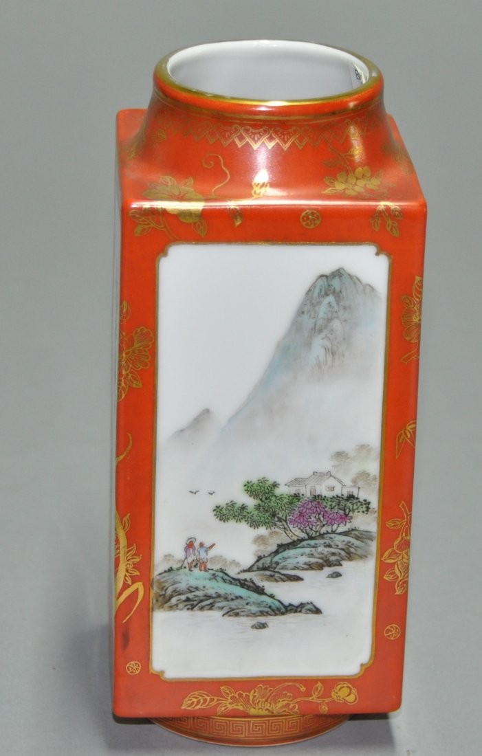A Qing Dynasty rectangular enamel porcelain vase (1 of 7)