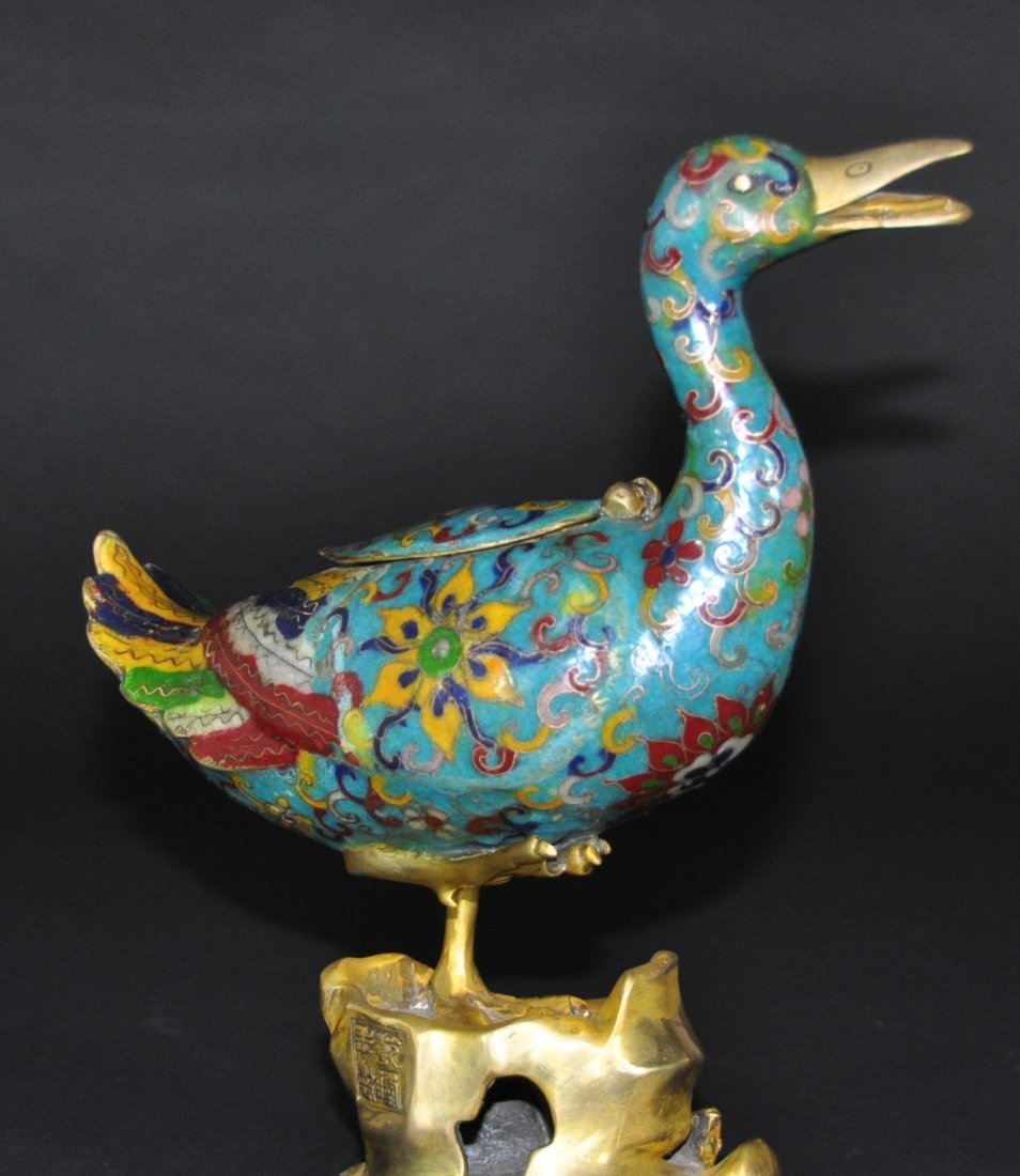 A Qing Qianlong Chinese cloisonne duck censer (1 of 6)