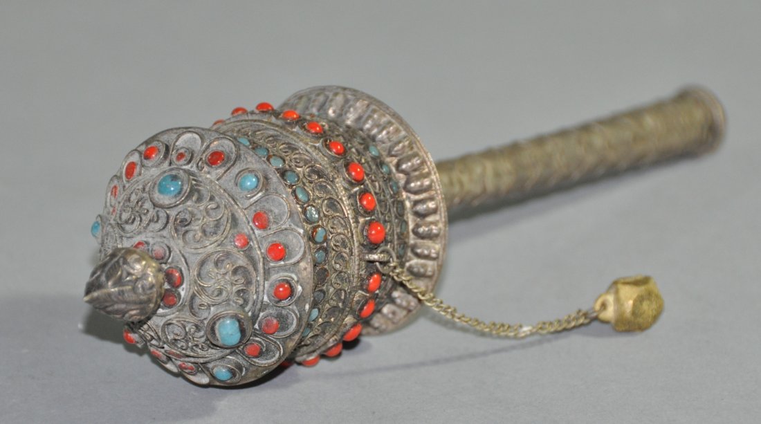 A Qing dynasty silver Tibetan Himilayan prayer wheel (1 of 6)