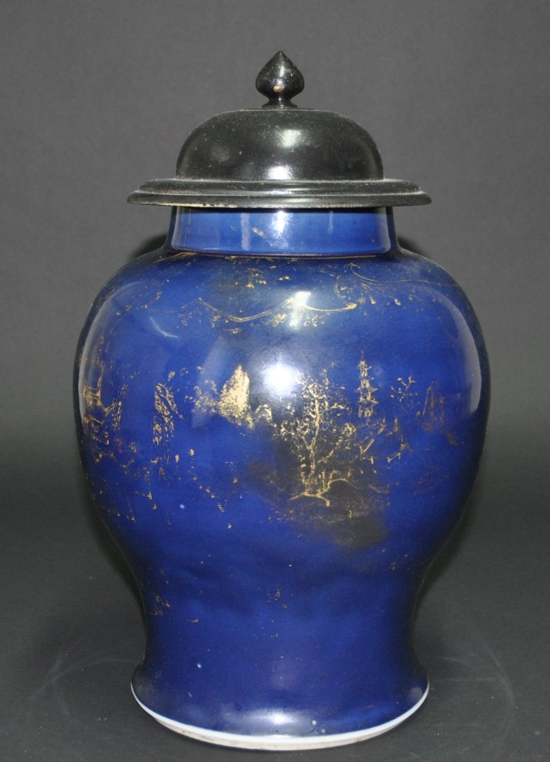 A Qing Dynasty blue glazed porcelain  jar (1 of 8)