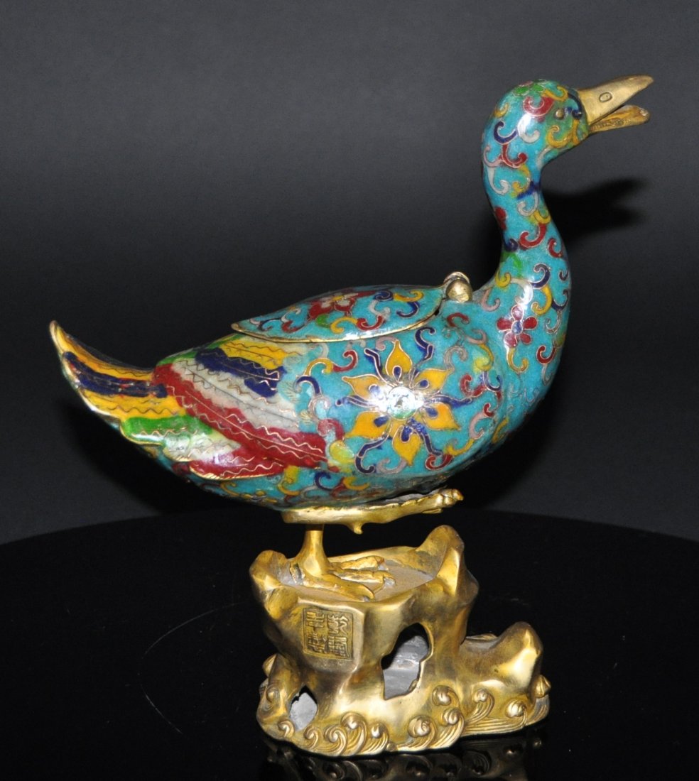 A Qianlong Chinese cloisonne duck censer,Qing Dynasty (1 of 7)