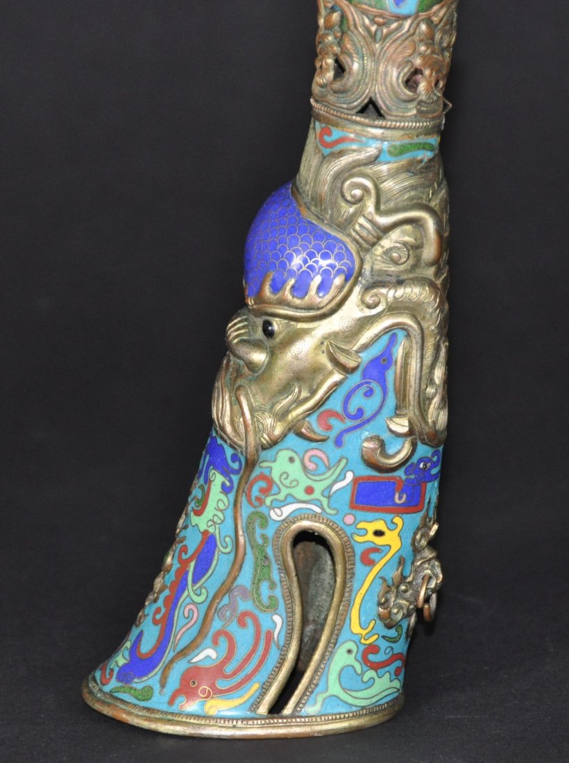 A 18th century cloisonne enamel Tibetan ceremonial horn (1 of 7)