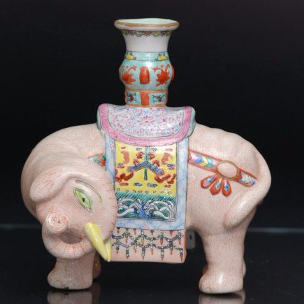 A famille rose porcelain elephant candlestick (1 of 5)
