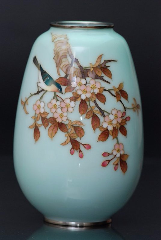 A Japanese silver cloisonne enamel miniature ovoid vase (1 of 6)