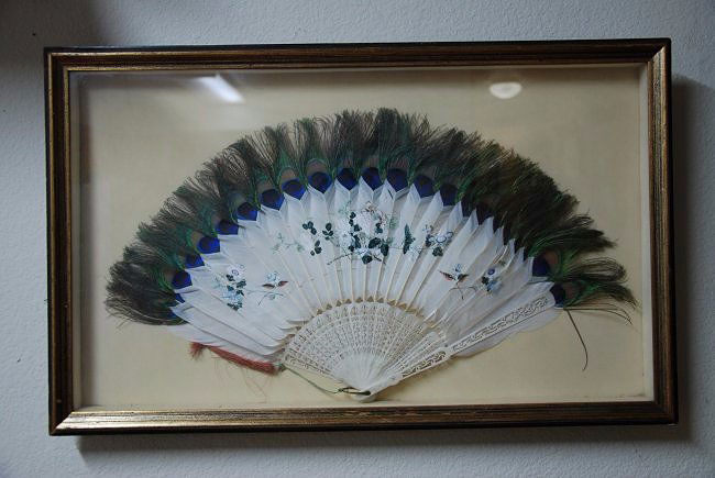 A Rare Framed Peacock Feather and Ivory Imperial Fan (1 of 8)