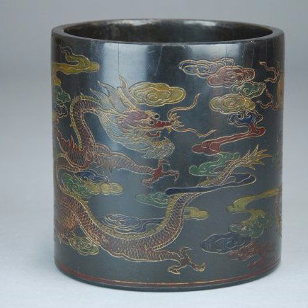 A Antique Chinese polychrome lacquered brush pot (1 of 8)